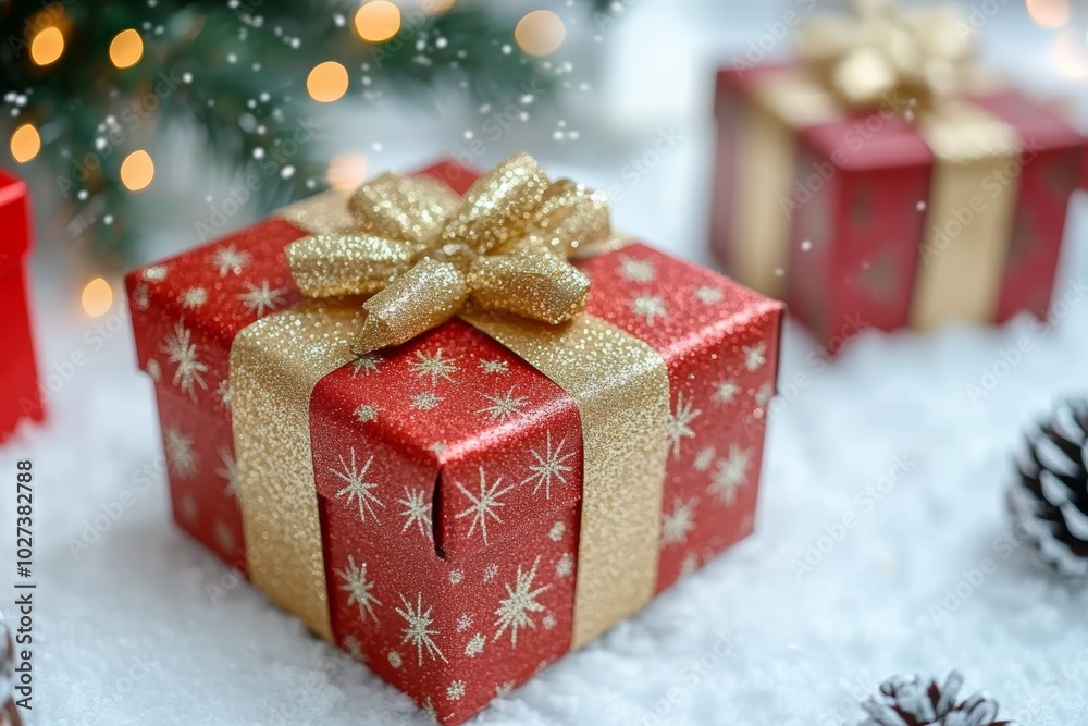 Christmas gifts box on festive background Christmas gifts box on festive background