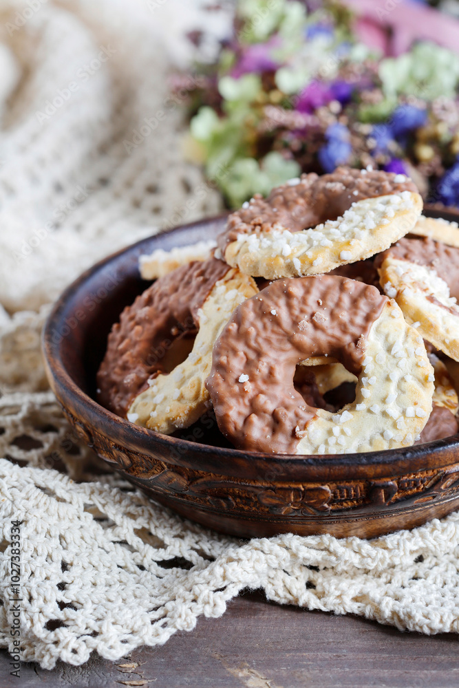 Fototapeta premium Butter cookies with homemade chocolate icing.