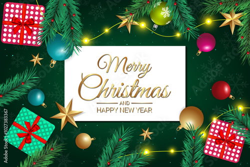 Festive Merry Christmas and Happy New Year background design photo