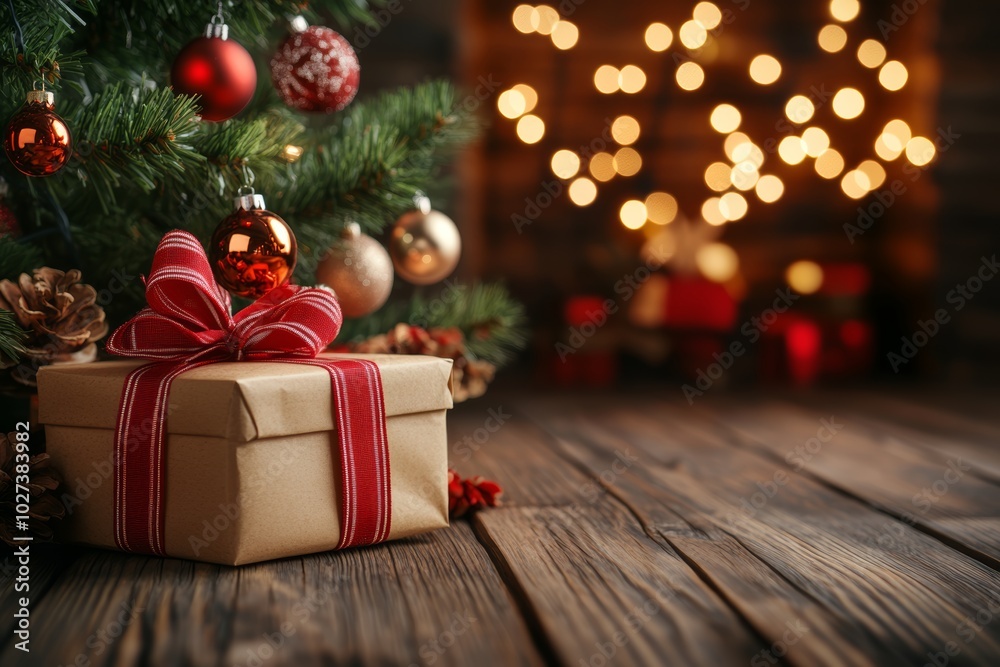 Christmas gifts box on festive background Christmas gifts box on festive background