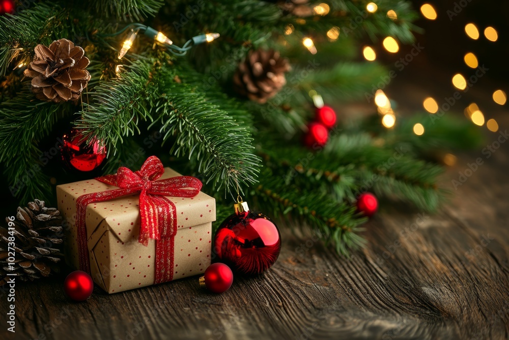 Christmas gifts box on festive background Christmas gifts box on festive background