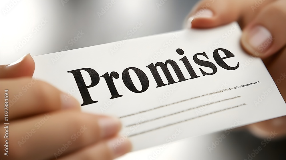 Hands Holding a Contract with the Word Promise on It,Business Agreement Concept Hands Holding a Contract with the Word Promise on It,Business Agreement Concept