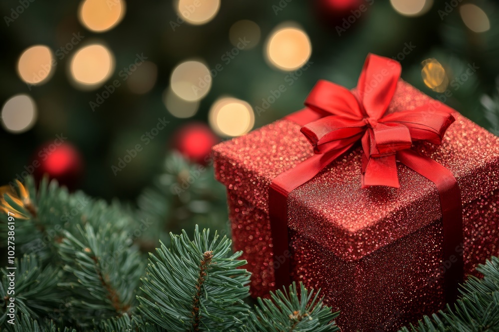 Christmas gifts box on festive background Christmas gifts box on festive background