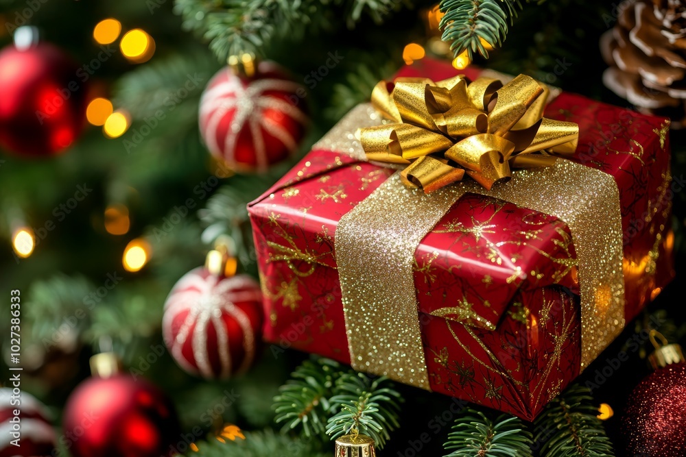 Christmas gifts box on festive background Christmas gifts box on festive background