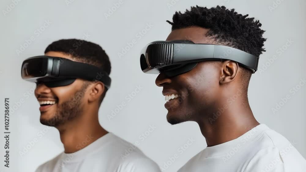 A futuristic digital art piece showcasing a person wearing a VR headset, immersed in a virtual world, with vibrant shapes and abstract elements surrounding them.