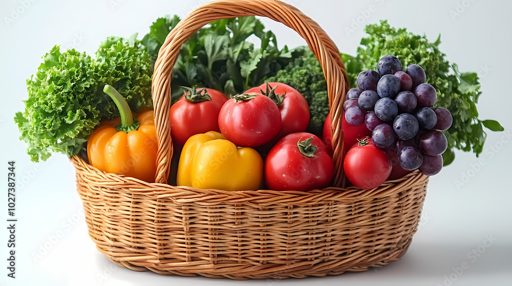 Many different fresh fruits in wicker basket isolated on white Many different fresh fruits in wicker basket isolated on white