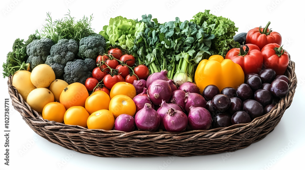 Many different fresh fruits in wicker basket isolated on white Many different fresh fruits in wicker basket isolated on white