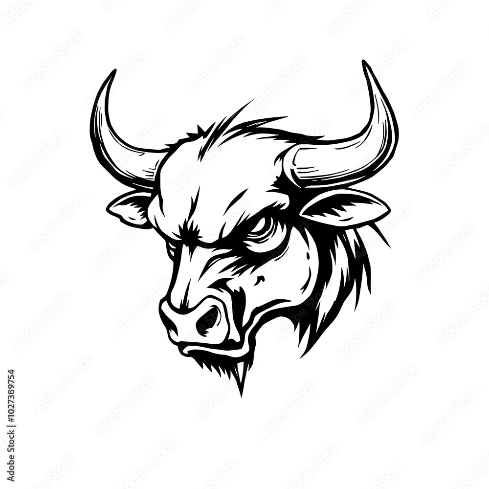 Angry bull profile face, facing sideways, hand drawing, isolated on white background, vintage sketch illustration, simple and minimal details, suitable for logo branding, Halloween theme Generative AI Angry bull profile face, facing sideways, hand drawing, isolated on white background, vintage sketch illustration, simple and minimal details, suitable for logo branding, Halloween theme Generative AI