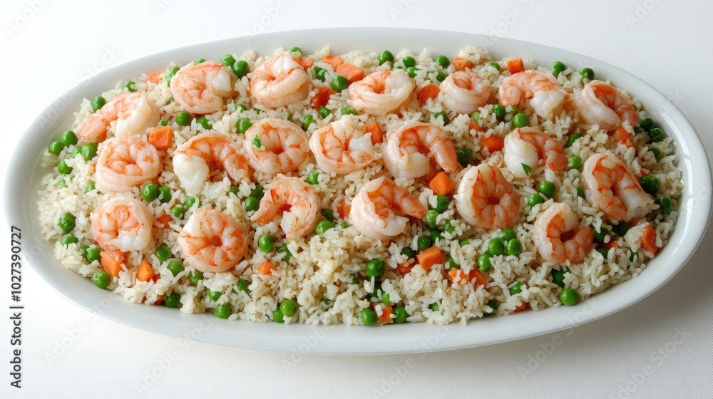 Vibrant Platter of Fried Rice with Shrimp and Vegetables Vibrant Platter of Fried Rice with Shrimp and Vegetables