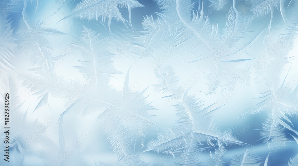 Frosty window with blue and white colors. Frozen glass surface. Icy pattern. Snowflake crystals. Winter background with space for text, design Frosty window with blue and white colors. Frozen glass surface. Icy pattern. Snowflake crystals. Winter background with space for text, design