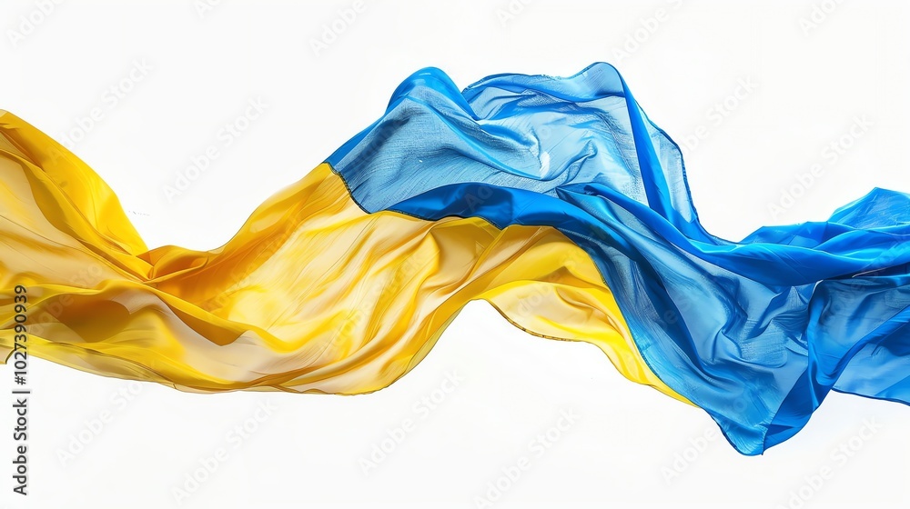 Obraz premium A waving Ukrainian flag on a white background.