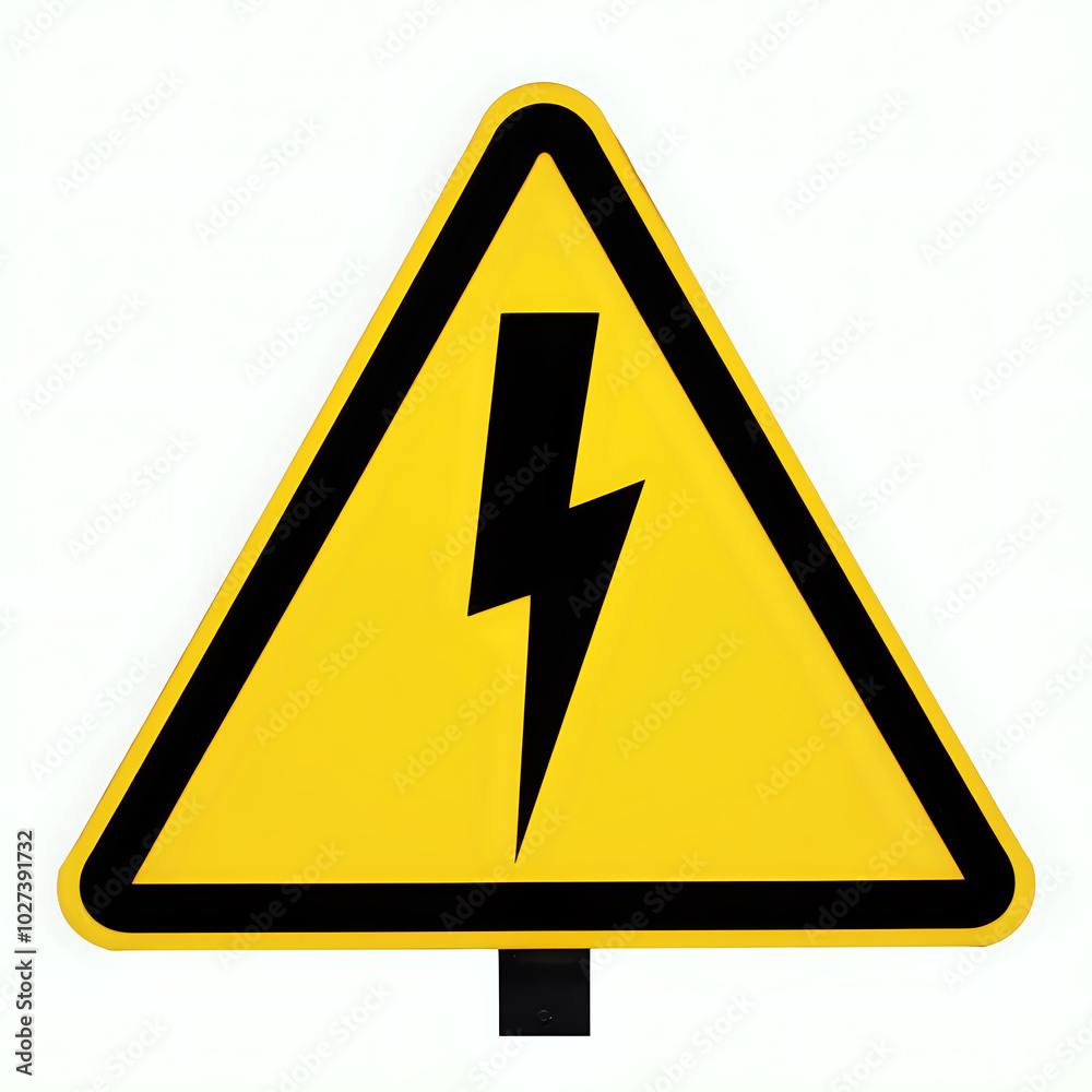 A triangular warning sign featuring a bold black lightning bolt, symbolizing caution and electrical hazards. A triangular warning sign featuring a bold black lightning bolt, symbolizing caution and electrical hazards.