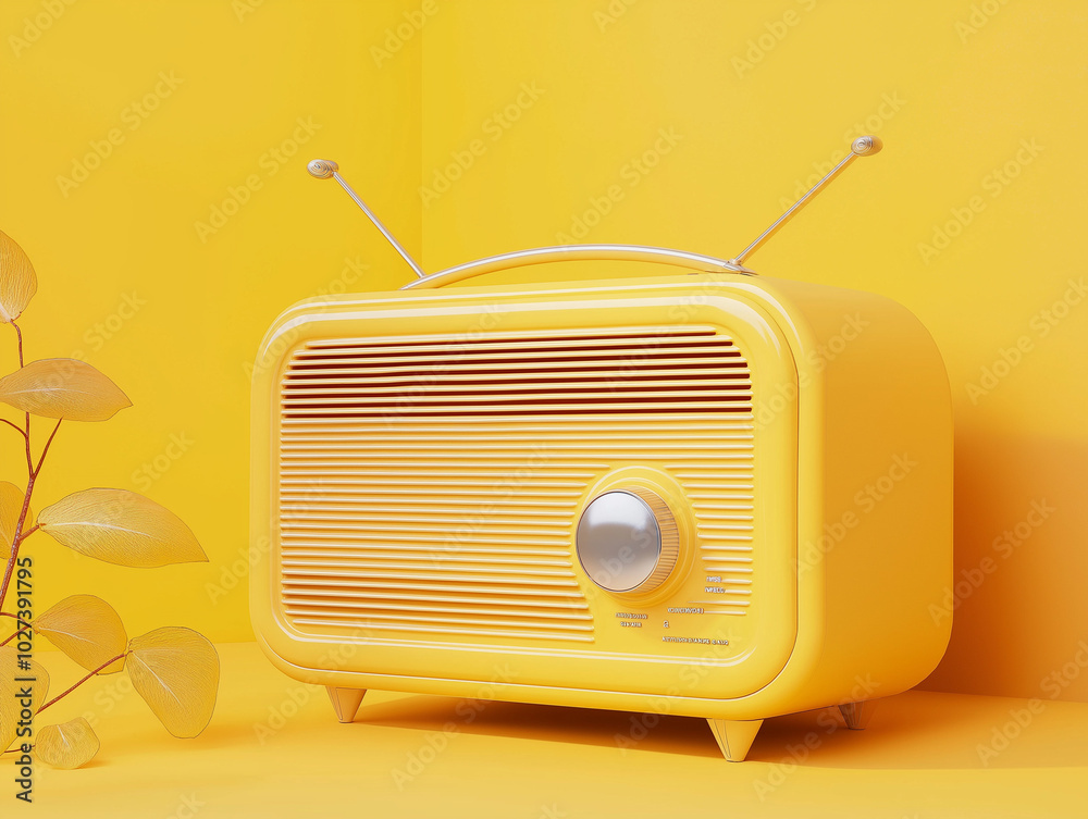 Obraz premium Retro Radio in Sunshine Yellow: Cheerful and Captivating, Perfect for Vintage Audio Enthusiasts