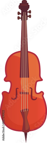 The illustration features a vibrant violin with a polished finish. It highlights the instruments curves and strings presenting it as a symbol of musical artistry and passion.