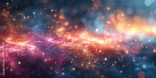 Vibrant bokeh of colorful light particles creating a dreamy, sparkling effect, evoking magic, celebration, or festivity, ideal for holiday themes or creative backgrounds. photo