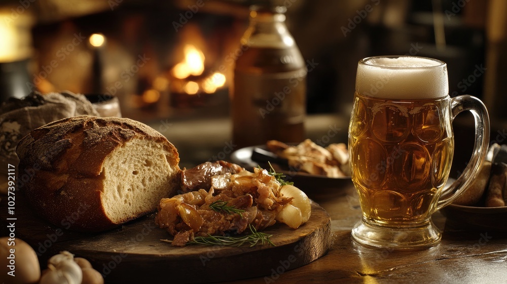 Rustic Dining Scene with Traditional French Cuisine Rustic Dining Scene with Traditional French Cuisine