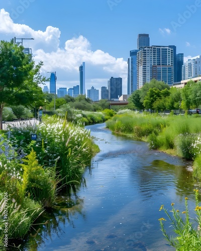 Restoring Green Corridors Along a City River Blending Urban and Natural Environments