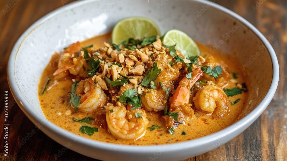 Vibrant Shrimp Panang Curry Dish with Fresh Ingredients Vibrant Shrimp Panang Curry Dish with Fresh Ingredients