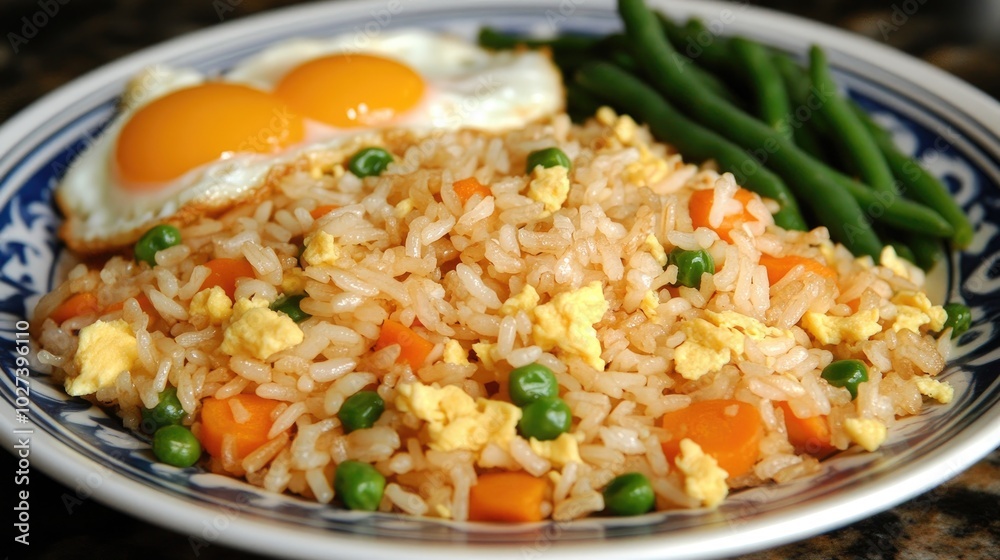 Vibrant Plate of Fried Rice with Carrots and Eggs Vibrant Plate of Fried Rice with Carrots and Eggs