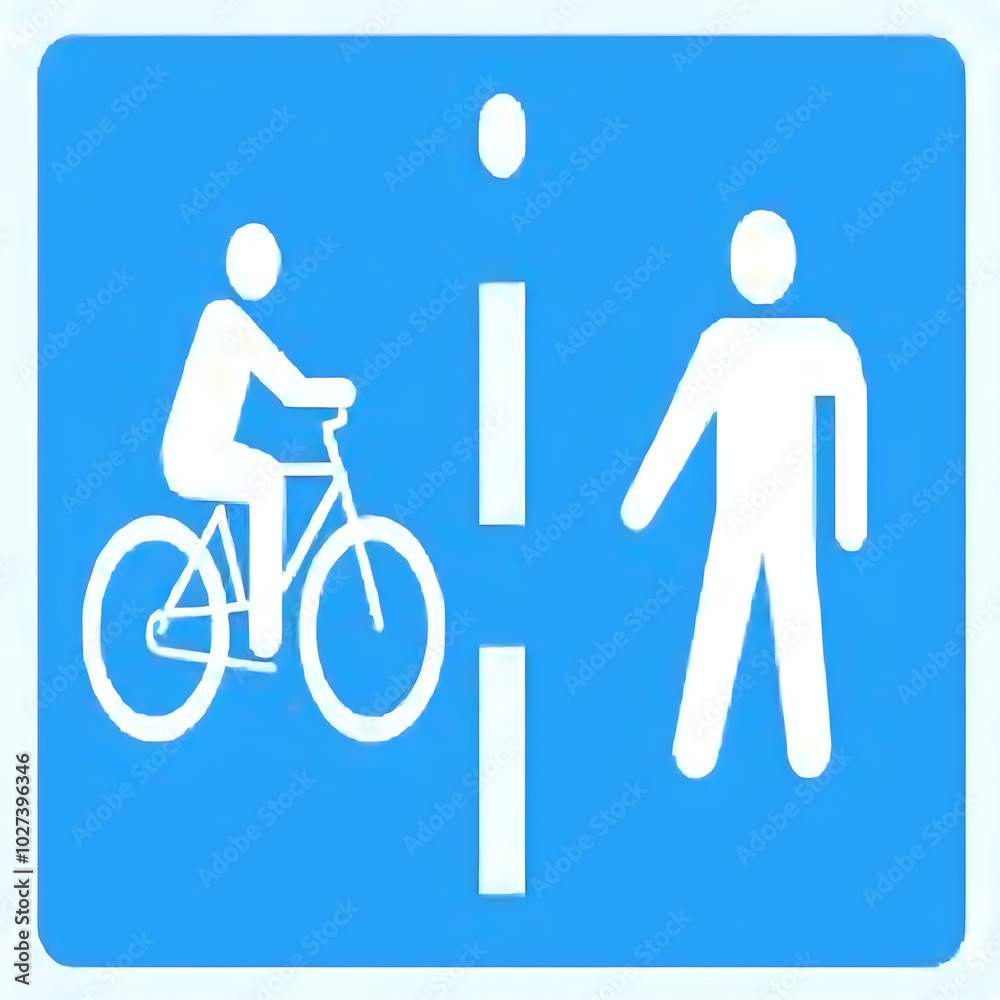 square sign with cyclist and pedestrian path - a blue square sign split diagonally with a line on one side depicting a cyclist and a pedestrian on the other side square sign with cyclist and pedestrian path - a blue square sign split diagonally with a line on one side depicting a cyclist and a pedestrian on the other side