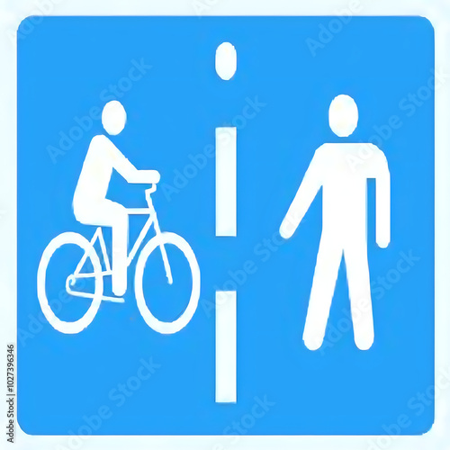 square sign with cyclist and pedestrian path - a blue square sign split diagonally with a line on one side depicting a cyclist and a pedestrian on the other side