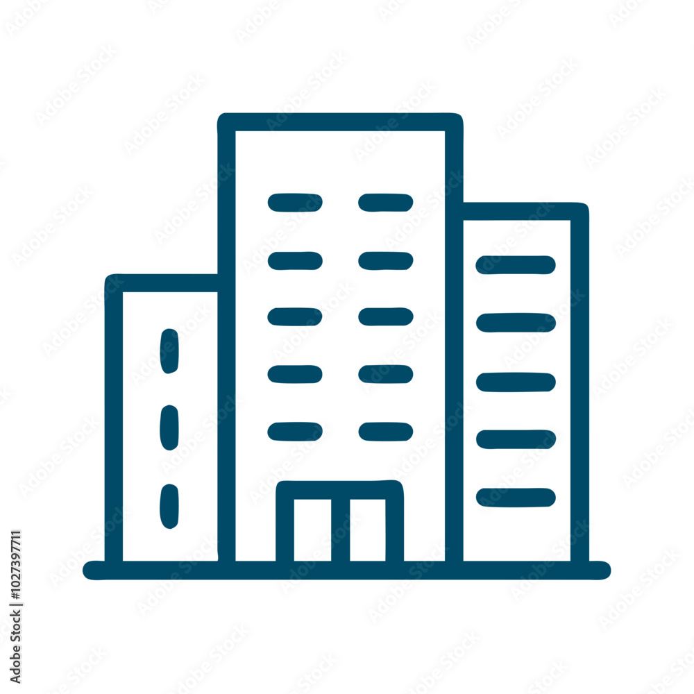 Office building icon in blue outline with minimal design Office building icon in blue outline with minimal design