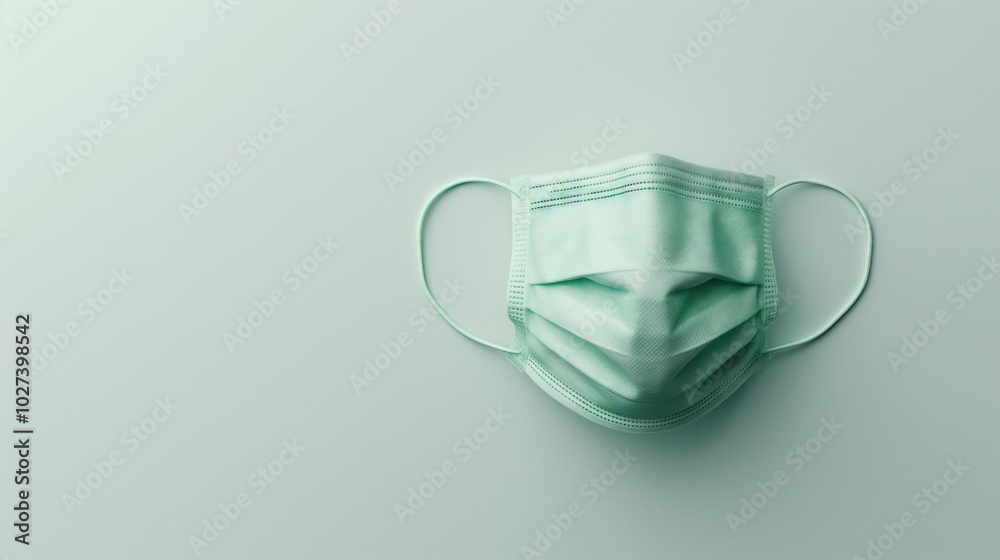 Surgical mask on pastel green background representing healthcare and safety Surgical mask on pastel green background representing healthcare and safety