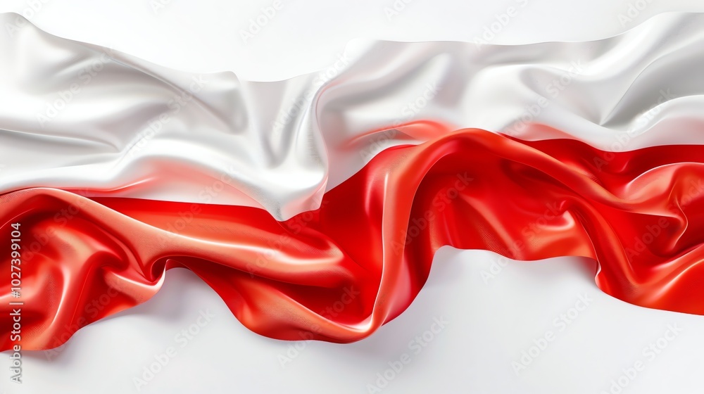 A flowing, satin Polish flag with the red and white stripes visible. A flowing, satin Polish flag with the red and white stripes visible.