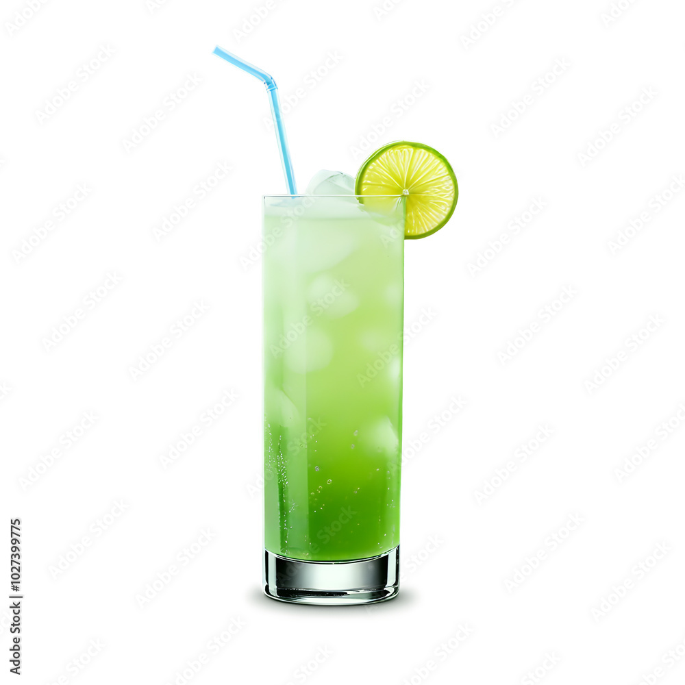 Green Lime Cocktail with Ice and Straw Summer Refreshing Drink Green Lime Cocktail with Ice and Straw Summer Refreshing Drink