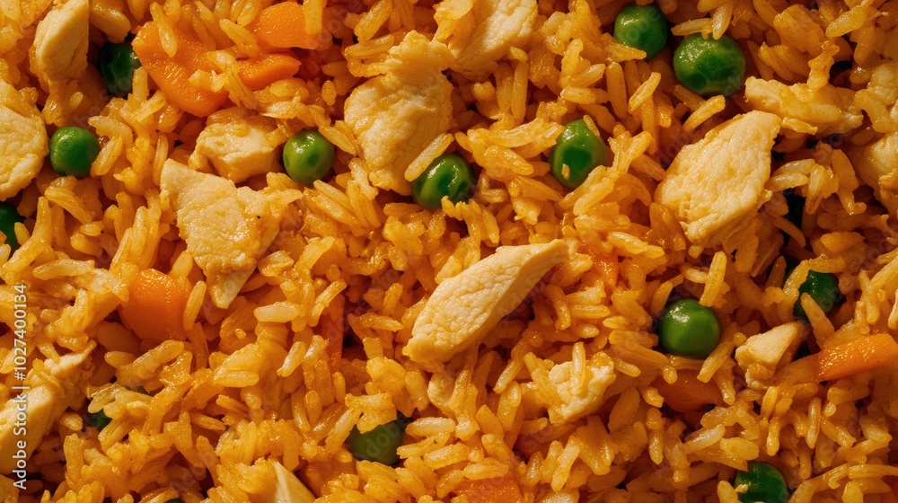 Colorful Fried Rice Close-Up with Golden Grains Colorful Fried Rice Close-Up with Golden Grains