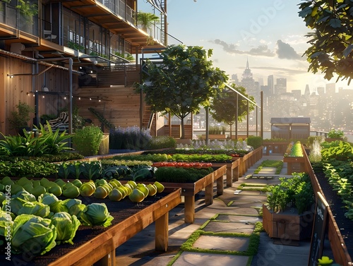 Thriving Rooftop Farm Symbiotically Blending Urban Life and Sustainable Agriculture photo