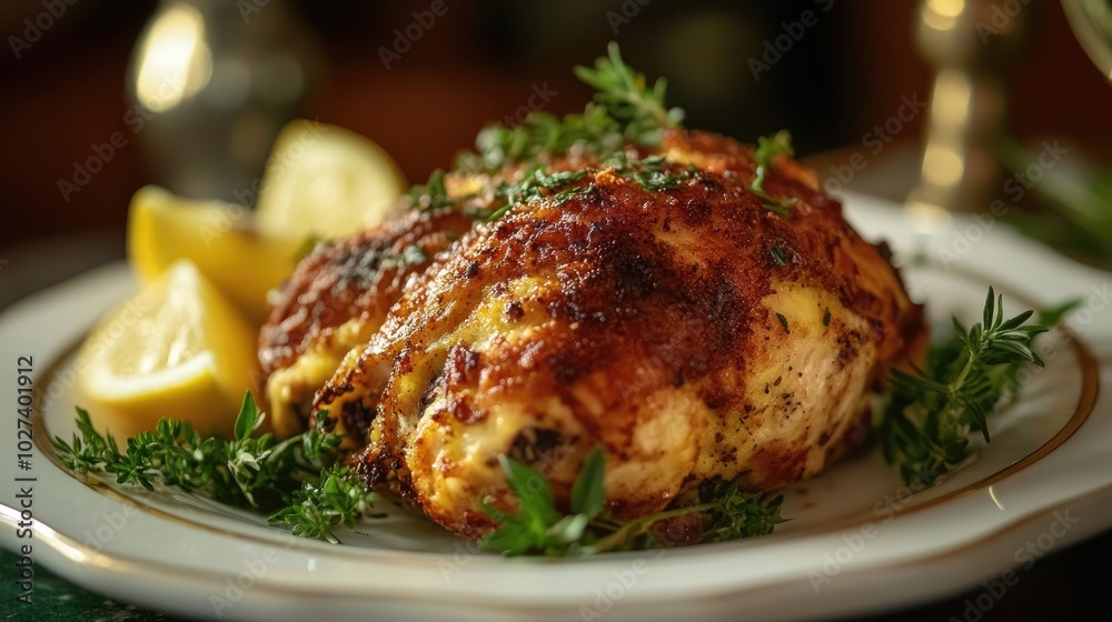 Delicious Whole Chicken Cordon Bleu with Lemon Garnish Delicious Whole Chicken Cordon Bleu with Lemon Garnish