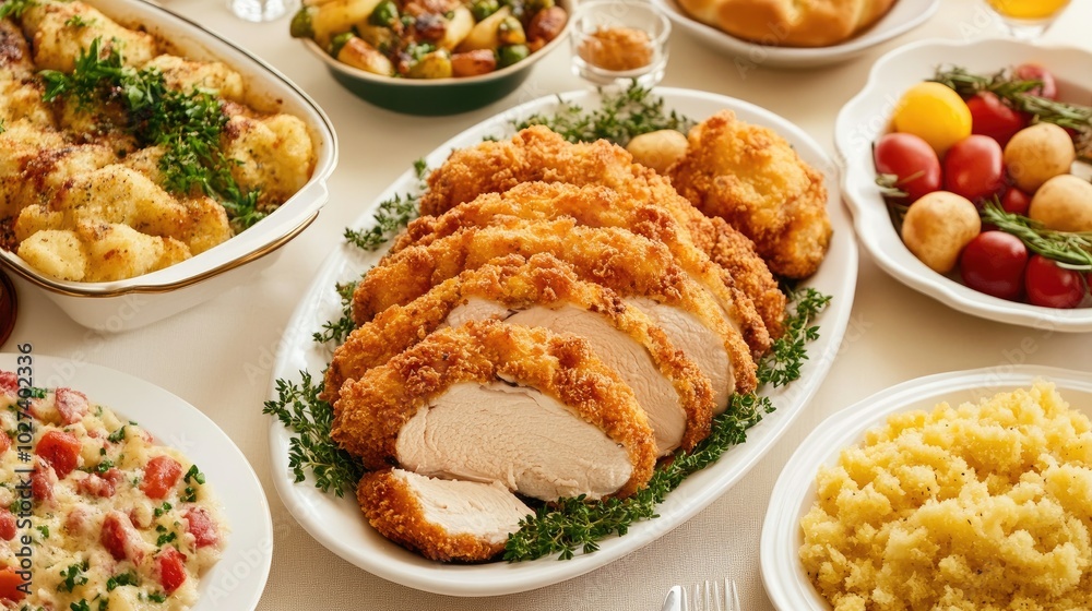 Family Dinner with Delicious Chicken Platter Family Dinner with Delicious Chicken Platter