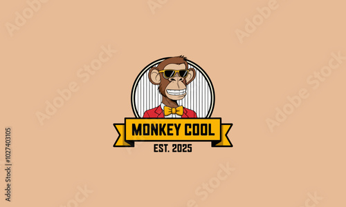 Cool monkey in sunglasses with formal attire logo.