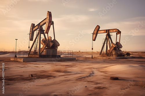 oil pumps on oil field, industrial oil field, oil production