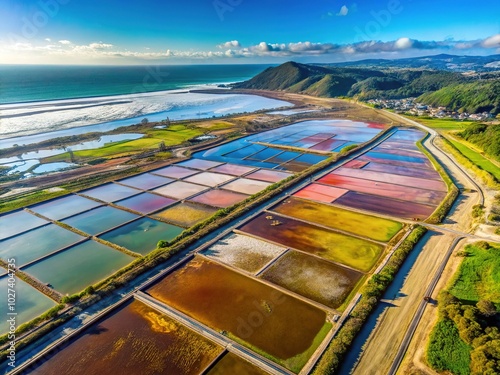 Aerial View of Salinas de Chuil and Laguna Chuil in Pichilemu, Chile - Stunning Landscape Photography photo