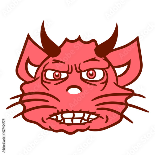 Bad Cat Design Evil Halloween Monster Devil Horror Horns Sharp Teeth Funny Cool Cartoon Cute Cats Lovers Cartoon Comic Fun Love Sweet Kittens Adorable Feline Playful Kitties Fur Baby Paw Pet Owners