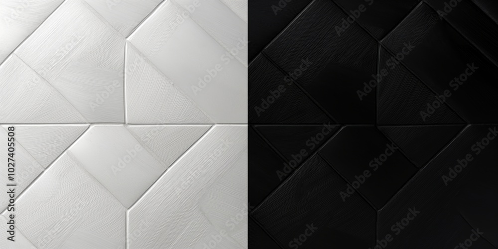 Geometric black and white textured pattern on split background Geometric black and white textured pattern on split background