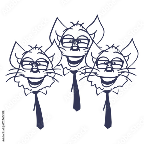 Cat Design 3 Smart Nerd Horn-Rimmed Glasses Three Geek Tie Group Funny Cool Cartoon Cute Cats Lovers Cartoon Comic Fun Love Sweet Kittens Adorable Feline Like Playful Kitties Fur Baby Paw Pet Owners