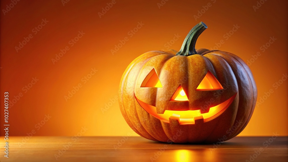 Carved Halloween Pumpkin Jack-o'-Lantern on Vibrant Orange Background for Festive Decor and Celebration