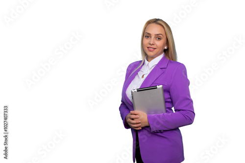 Portrait of a young businesswoman holding a tablet