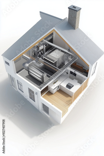 A detailed diagram of an HVAC system inside a home