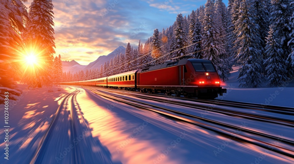 Vibrant 3D Cartoon Winter Train Scene Vibrant 3D Cartoon Winter Train Scene