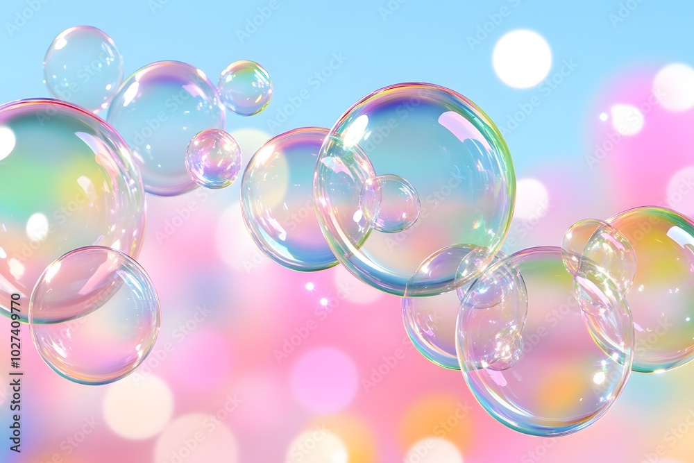 A soft pastel background with an array of bubbles in various sizes and colors A soft pastel background with an array of bubbles in various sizes and colors