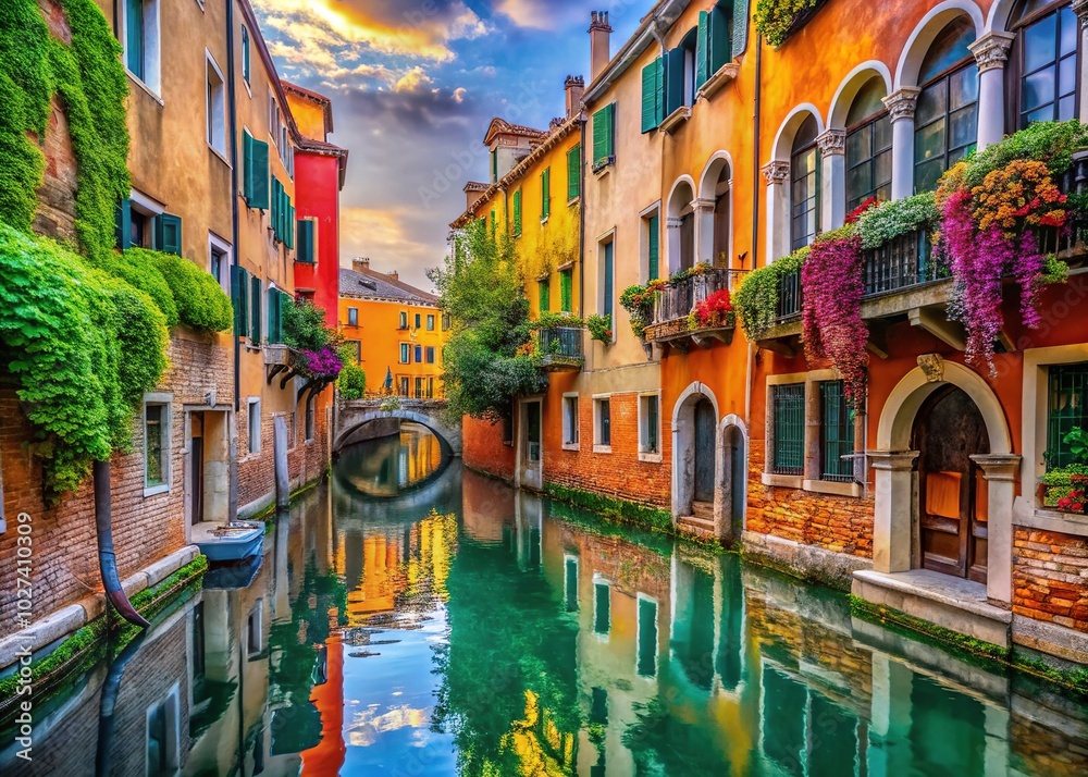 Obraz premium Colorful Buildings and Ancient Streets of Venice - High Depth of Field Photography