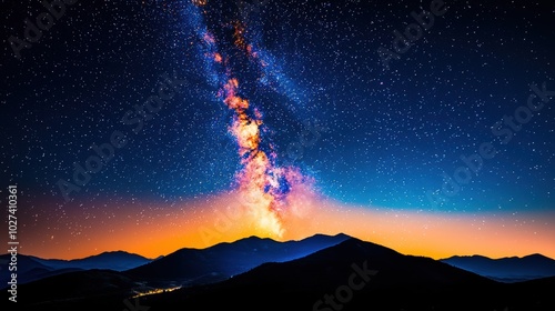 Astrophotography with Milky Way Over Mountain Landscape