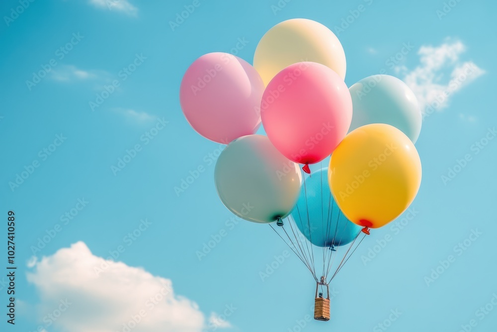 A vibrant array of balloons ascends into a brilliant blue sky, creating a joyful atmosphere filled with color and light. Generative AI A vibrant array of balloons ascends into a brilliant blue sky, creating a joyful atmosphere filled with color and light. Generative AI