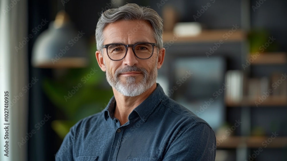 A man with glasses and a gray beard is smiling for the camera A man with glasses and a gray beard is smiling for the camera