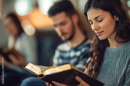 Woman reading bible study.