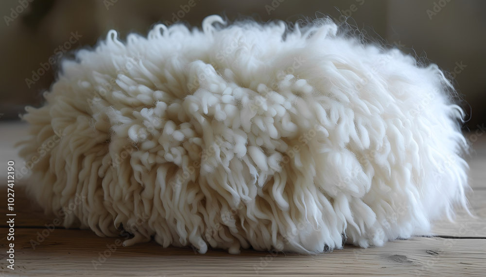 A close-up of a fluffy, white sheepskin rug, soft and inviting A close-up of a fluffy, white sheepskin rug, soft and inviting